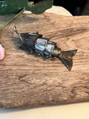 VTG Mexican Abalone MOP Articulated Fish Bottle Opener Pendant 3”