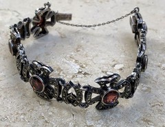 💥❤️✨VINTAGE 925 STERLING SILVER GARNET & MARCASITE MALTESE CROSS BRACELET ✨❤️💥