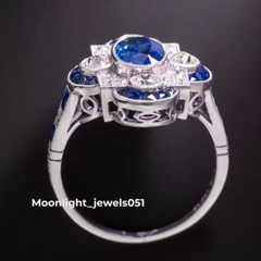 Vintage Art Deco Sapphire Lab-Created Diamond Wedding 14k White Gold Filled Ring
