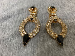 Vintage Siluane Goldtone Metal Prong Set Rhinestone Dangle Drop Clip-on Earrings