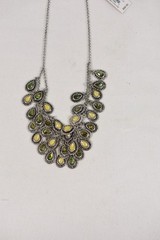 Vtg Y25 BOHO Lucky Brand Necklace Silver Tone Green Yellow Semi Precious Accents