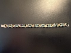 Vintage FAS Thai 925 Sterling Silver Turquoise & Marcasite XLink Tennis Bracelet