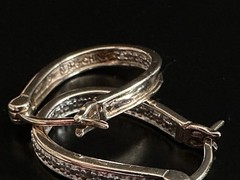 Gold Over 925 Sterling Ross Simons Oval Horseshoe Hoop Diamond Chip Earrings