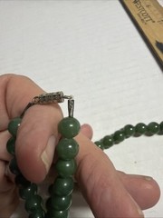 Vintage Green Jade Beads Necklace Silver Clasp 17in Untested J13