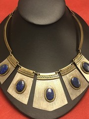 VINTAGE MIXED METALS BRASS AND SILVER COLORED LAPIS LAZULI HAND MADE NECKLACE