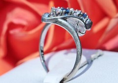 14k white gold ring 0.23ct natural, treated sapphire diamond sz 4 antique 2.4g