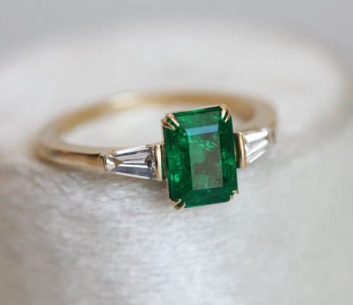 Art Deco Style 2.90Ct Emerald & Lab-Created Diamond 14k Yellow Gold Finish Ring