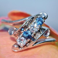 14k white gold ring 0.23ct natural, treated sapphire diamond sz 4 antique 2.4g