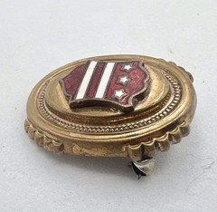 Vintage Gilt Brass Top Crest Shield Pin White / Red Enameled Stars Stripes
