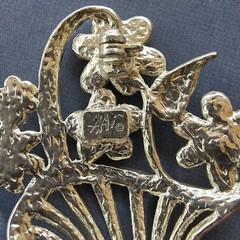 AAi Flower Basket Brooch Enamel Rhinestone Silver Tone Spring Signed 1.75 Inches