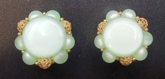2 Pc Vtg Mint Green: CORO 3 Strand Necklace, LISNER Thermoset Clip Earrings