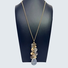 Vtg Clear Acrylic Cluster Gold Tone Beads Teardrop Long Pendant Necklace