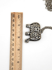Vintage Large Silver Clear Rhinestone Accents Elephant Pendant Open Silver 24″