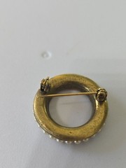 Vintage MCM Faux Pearl Coral Circle Brooch Gold Tone Mid Century Modern Pin