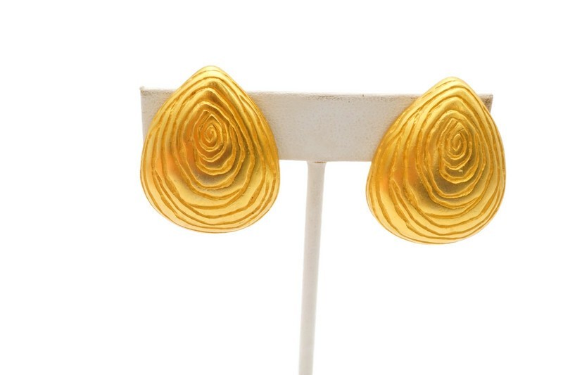 Vintage Givenchy Clip On Earrings Gold Tone Thumb Print