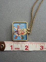 Vintage 18k Gold Hand Painted Indian Charm Pendant Necklace Plated
