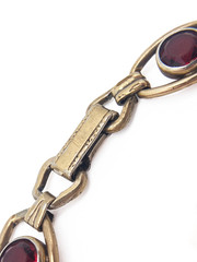 Vintage STURDY 1/20 12K Gold Filled on Silver Red Stone Link Bracelet 7.25in
