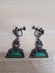 Selro Selini Green Resin Drop Dangle Earrings Vintage Art Deco 30s 40s Flapper