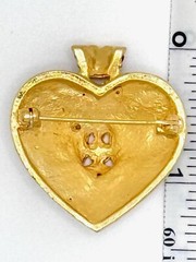 Vintage Rhinestone Enamel Heart With Crown Brooch