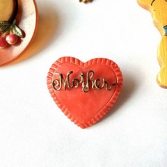 Antique NOVELTY BROOCH LOT Vintage 1940s 1950s Bakelite ? Wood Mother Heart Pin