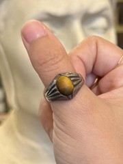 Vintage Southwestern Art Deco Revival Sterling Silver Tiger’s Eye Ring US 10.25