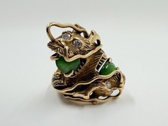 Antique Victorian 14K Gold Jade & Diamond Chinese Dragon Bypass Ring by Nosey