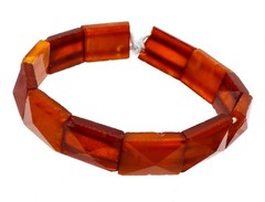 Vintage Natural Cognac Butterscotch Amber Faceted Panel Stretch Bracelet 11g