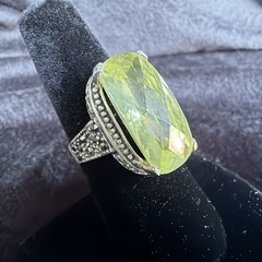 Vtg Sterling Silver Ring .925 Sz 7.5 Marquis PALE Yellow Stone Cocktail Coquette