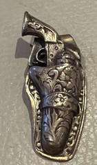 VINTAGE 1 5/8” STERLING SILVER FIGURAL GUN HOLSTER FLORAL PENDANT – 7.7 Grams