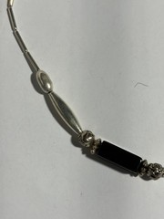 Vintage Liquid Silver And Black Glass Beaded Necklace Measuring 17 Inches