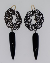 Antique Berlin Iron 14K & Onyx Earrings