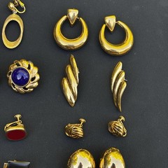 Vintage Monet Trifari Napier Gold Tone Necklace & Clip Earrings Lot 9 Pcs