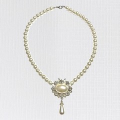 VTG Rhinestone Flower Pendant Necklace Imitation Pearl Beads Collar Bridal 16.5″