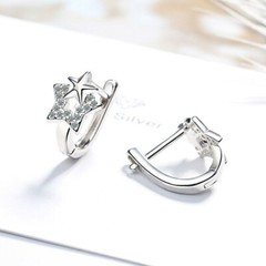 Star Huggie U-Hoop Girl’s Earrings 2.2 Ct Simulated Diamond 14K White Gold Over