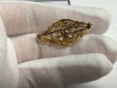 18k Gold Antique Pre-1870 European Rose Cut Diamond & Pearl Brooch, DS Lavender