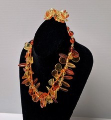W Germany Necklace & Clip On Earrings Translucent Plastic Lucite Beaded Vtg