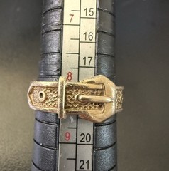 Vintage 9K Yellow Gold Buckle Ring, Size 8 4.2g