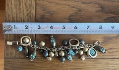 Vintage Charm Bracelet Blue Goldtone Elephant Beads Signed Roxsann