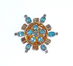 VTG JMS Gold 1/20 12K GF Blue Stone Pendant Brooch Star Burst Effect Signed