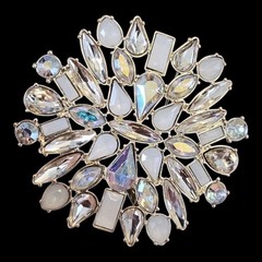 Vintage Brooch Sparkling Crystals AB Clear Milky White Gold Tone
