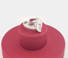 Vtg Sz 7 Ring Pear Teardrop Cubic Zirconia 18KGE White Gold Electroplate Jewelry