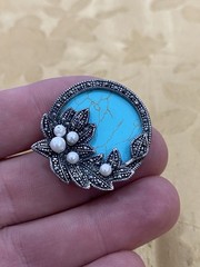 Vintage Sterling Silver 925 Tested Estate Acquired Floral Marcasite Brooch Pin