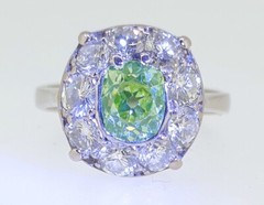 Vintage 1940s 2.72 Ct. Fancy Intense Yellowish Green Chameleon Diamond Ring