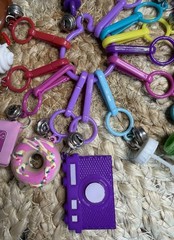 Vtg 80s Nostalgia Plastic Bell Charm Necklace Lot Cassette, Bubbles, Abacus EUC