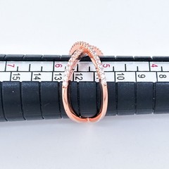 Rose Gold Tone Cubic Zirconia X-Band Ring | Vintage Sterling Silver | Size 5.25