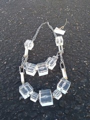 Vintage KH Studio Lucite Square Necklace Statement Clear