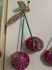 PIPER K PINK RHINESTONE CHERRY PIERCED EARRINGS-COSTUME JEWELRY