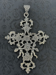 Cini Signed Sterling Cross Pendant 3.5 Inches Ornate Cherubs Both Sides!