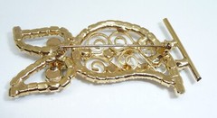 Vintage White Milk Glass and Turquoise Rhinestone Owl Bird Pin Brooch