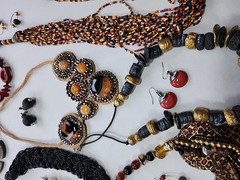 35x Vtg-Now Chunky Mixed Jewelry Lot – Wood Bone Stones Tribal Necklace Earrings